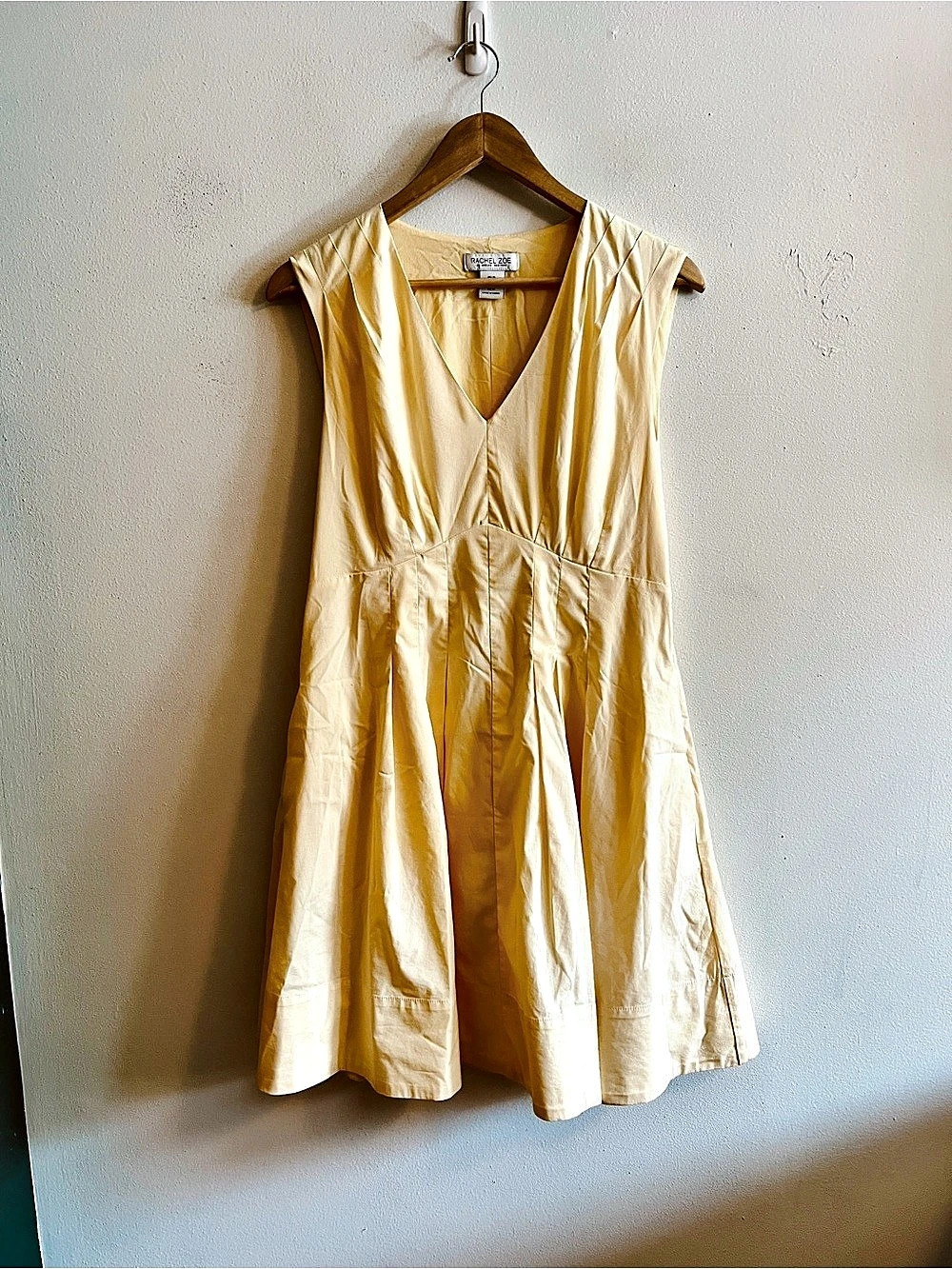 Rachel Zoe Pale Yellow Pleated V-Neck Dress